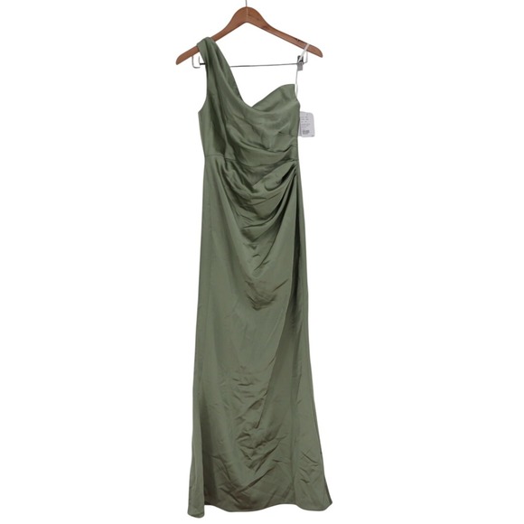 After Six One-Shoulder Cat-Eye Neckline Fit and Flare Satin Maxi Dress Size 2 - Picture 2 of 9
